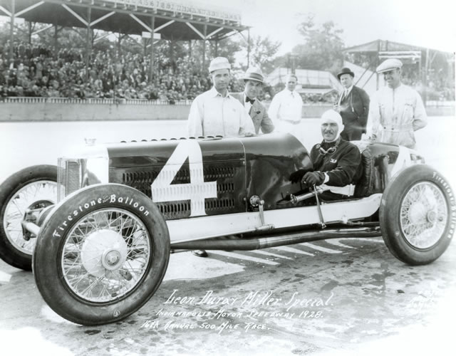 Leon Duray in the #4 Miller (Miller/Miller) at the Indianapolis Motor Speedway in 1928. -- Photo by: No Photographer