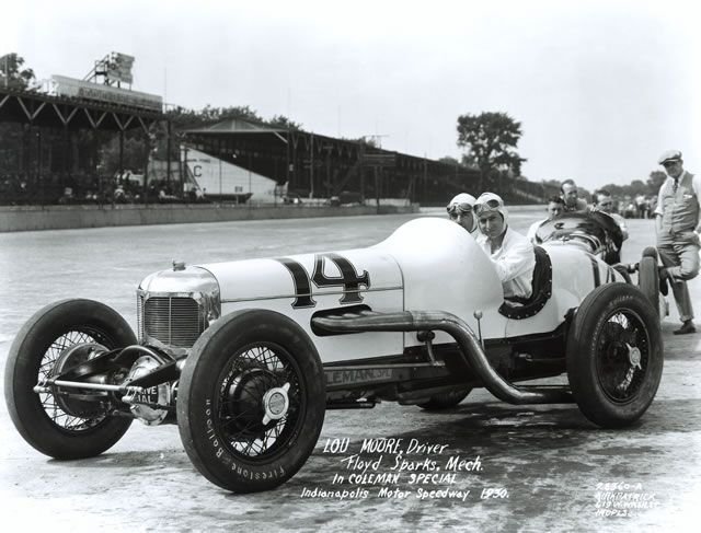 Lou Moore in the #14 Coleman Front Drive Special (Coleman/Miller) at the Indianapolis Motor Speedway in 1930. -- Photo by: No Photographer
