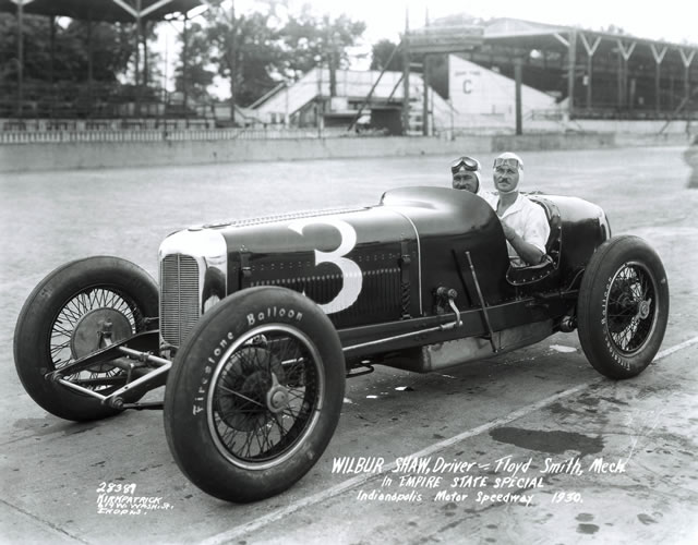 Wilbur Shaw in the #3 Empire State Special (Smith/Miller) at the Indianapolis Motor Speedway in 1930. -- Photo by: No Photographer