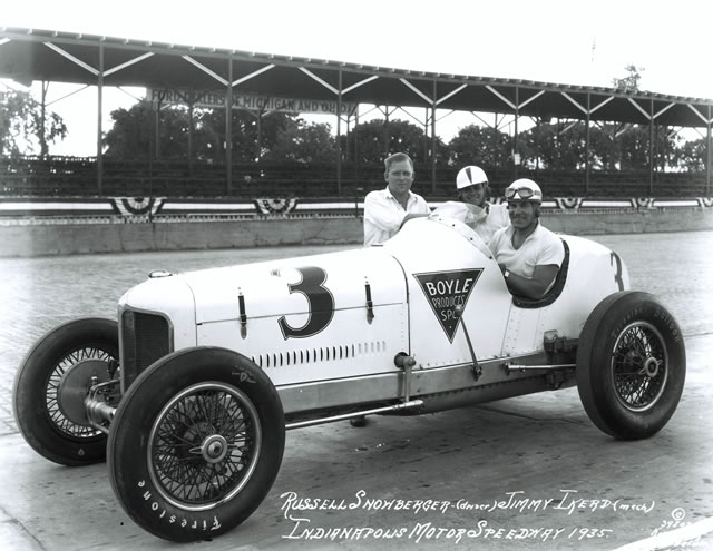 Russell Snowberger in the #3 Boyle Products Special (Miller/Miller) at the Indianapolis Motor Speedway in 1935 -- Photo by: No Photographer