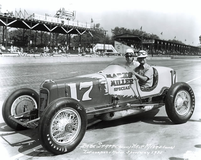Babe Stapp in the #17 Marks-Miller Special (Adams/Miller) at the Indianapolis Motor Speedway in 1935 -- Photo by: No Photographer