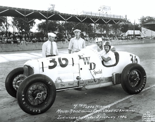 Mauri Rose in the #36 F.W.D. Special (Miller/Miller) at the Indianapolis Motor Speedway in 1936 -- Photo by: No Photographer