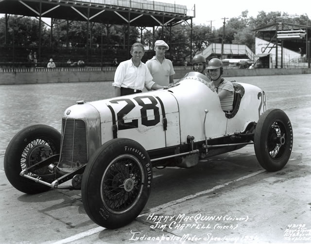 Harry McQuinn in the #28 Sampson Radio Special (Stevens/Miller) at the Indianapolis Motor Speedway in 1936 -- Photo by: No Photographer