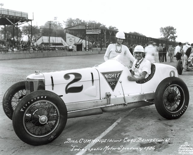 Bill Cummings in the #2 Boyle Products Special (Miller/Offy) at the Indianapolis Motor Speedway in 1936 -- Photo by: No Photographer