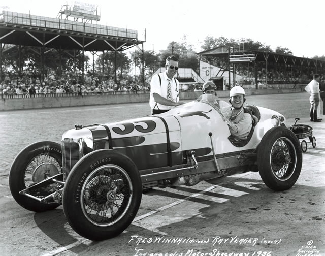 Fred Winnai in the #35 Midwest Red Lion Special (Stevens/Offy) at the Indianapolis Motor Speedway in 1936 -- Photo by: No Photographer