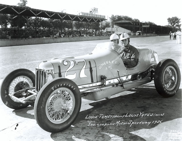 Louis Tomei in the #27 Wheeler's Special (Wetteroth/Miller) at the Indianapolis Motor Speedway in 1936 -- Photo by: No Photographer
