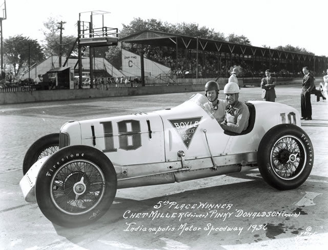 Chet Miller in the #18 Boyle Products Special (Summers/Miller) at the Indianapolis Motor Speedway in 1936 -- Photo by: No Photographer