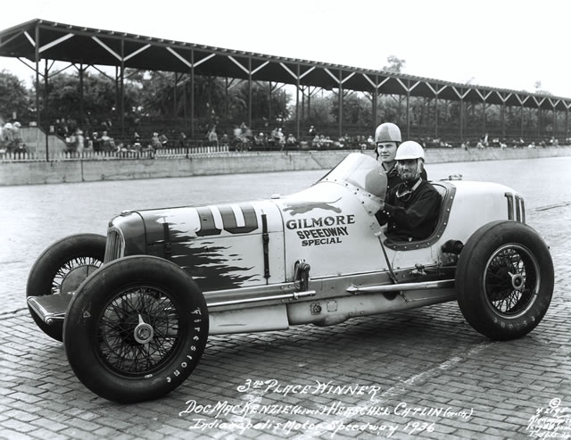 Doc MacKenzie in the #10 Gilmore Speedway Special (Wetteroth/Offy) at the Indianapolis Motor Speedway in 1936 -- Photo by: No Photographer