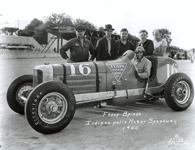 Frank Brisko in the #16 Elgin Piston Pin Special (Stevens/Brisko) at the Indianapolis Motor Speedway in 1940 -- Photo by: No Photographer