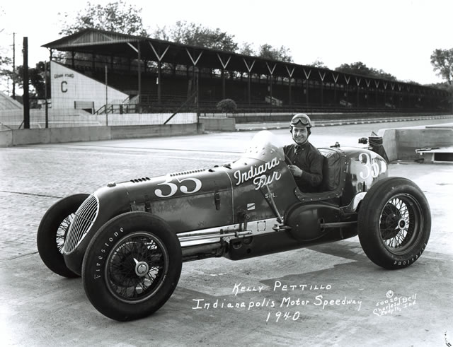 Kelly Petillo in the #35 Indiana Fur Special (Wetteroth/Offy) at the Indianapolis Motor Speedway in 1940 -- Photo by: No Photographer
