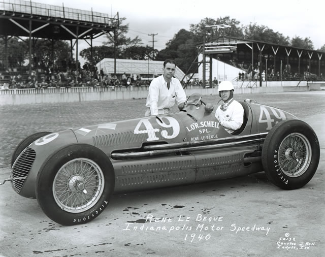 Rene LeBegue in the #49 Lucy O'Reilly Schell Special (Maserati/Maserati) at the Indianapolis Motor Speedway in 1940 -- Photo by: No Photographer