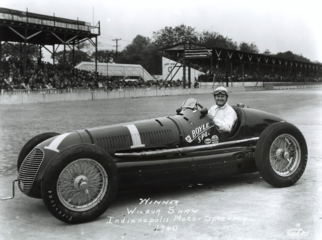 Wilbur Shaw in the #1 Boyle Special (Maserati/Maserati) at the Indianapolis Motor Speedway in 1940 -- Photo by: No Photographer