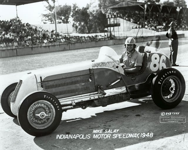Mike Salay in the #86 Terman Marine (Wetteroth/Offy) at the Indianapolis Motor Speedway in 1948 -- Photo by: No Photographer