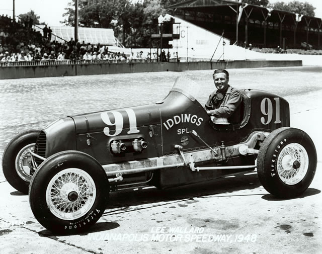 Lee Wallard in the #91 Iddings Special (Meyer/Offy) at the Indianapolis Motor Speedway in 1948 -- Photo by: No Photographer