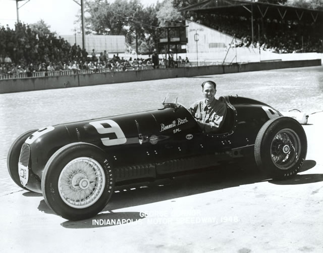 George Connor in the #9 Bennett Bros. Special (Stevens/Miller) at the Indianapolis Motor Speedway in 1948 -- Photo by: No Photographer