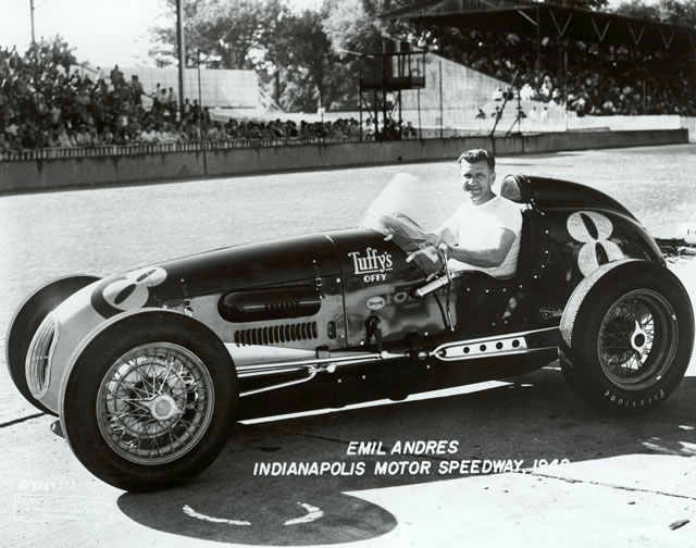 Emil Andres in the #8 Tuffy's Offy Special (KK2000/Offy) at the Indianapolis Motor Speedway in 1948 -- Photo by: No Photographer