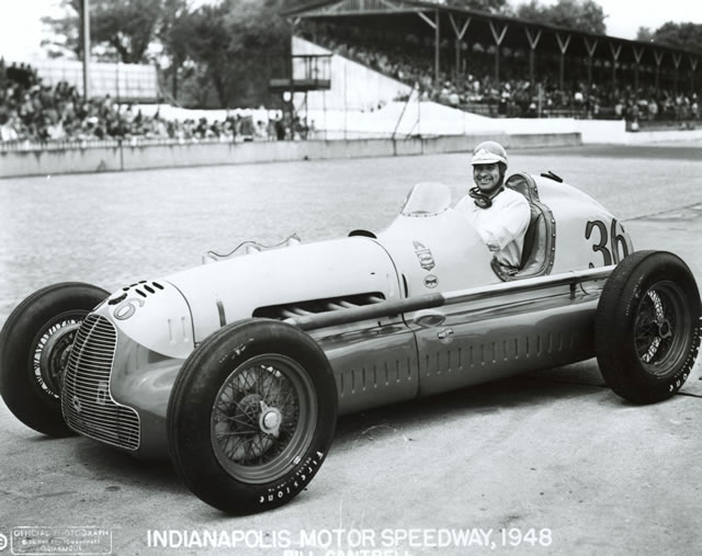 Bill Cantrell in the #36 Fageol Twin Coach Special (Stevens/Fageol) at the Indianapolis Motor Speedway in 1948 -- Photo by: No Photographer