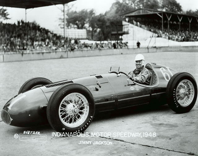 Jimmy Jackson in the #61 Howard Keck Special (Deidt/Offy) at the Indianapolis Motor Speedway in 1948 -- Photo by: No Photographer