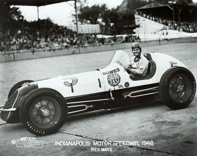 Rex Mays in the #5 Bowes Seal Fast Special (Kurtis/Winfield) at the Indianapolis Motor Speedway in 1948 -- Photo by: No Photographer