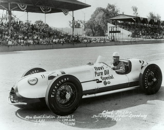 Chet Miller in the #21 Novi Pure Oil Special (Kurtis/Novi) at the Indianapolis Motor Speedway in 1952 -- Photo by: No Photographer