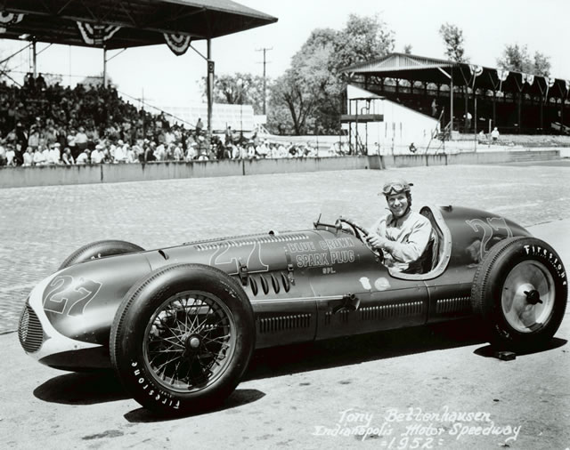 Tony Bettenhausen in the #27 Blue Crown Spark Plug Special (Deidt/Offy) at the Indianapolis Motor Speedway in 1952 -- Photo by: No Photographer