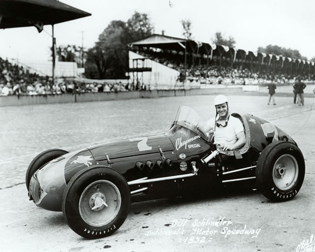 Bill Schindler in the #7 Chapman Special (Stevens/Offy) at the Indianapolis Motor Speedway in 1952 -- Photo by: No Photographer
