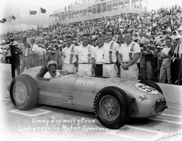 Jimmy Daywalt and crew after qualifying the #57 Helse Special (KK500C/Offy) for the 1957 Indianapolis 500. -- Photo by: No Photographer