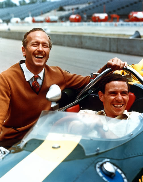 1965 Indianapolis 500 winner Jim Clark with car owner Colin Chapman. -- Photo by: No Photographer