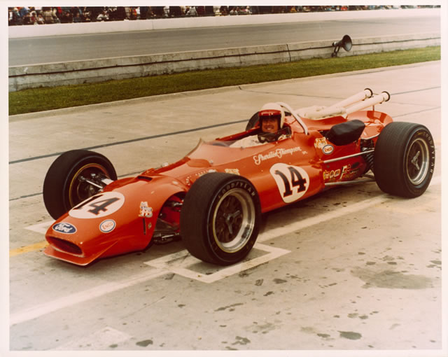 A.J. Foyt in the #14 Sheraton -Thompson Special (Coyote/Ford) after qualifying for the 1967 Indianapolis 500 at the Indianapolis Motor Speedway in 1967.  -- Photo by: No Photographer