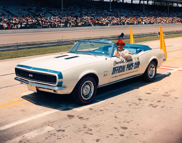 Harlan Fengler, Chief Steward, in 1967 Chevrolet Camaro Pace Car -- Photo by: No Photographer