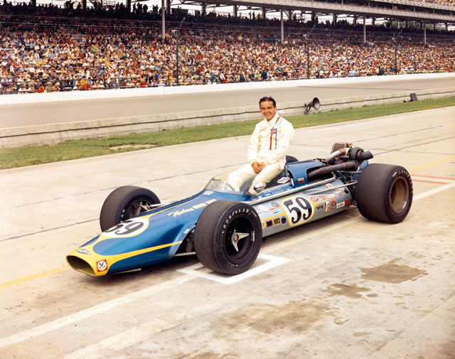 Sonny Ates in the #59 Krohne Transport Special (Brabham/Offy) after qualifying for the 1969 Indianapolis 500 at the Indianapolis Motor Speedway. -- Photo by: No Photographer