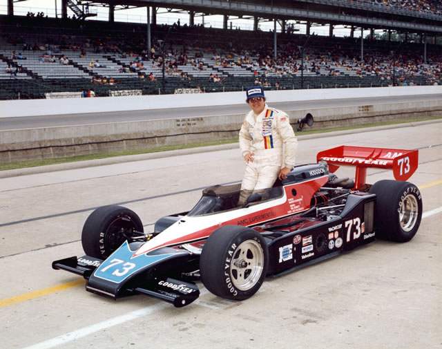 Jerry Sneva in the #73 National Engineering AMC Special (Spirit/AMC) after qualifying for the 1979 Indianapolis 500 at the Indianapolis Motor Speedway. -- Photo by: No Photographer