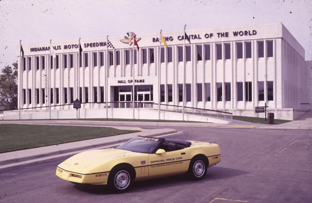 Indianapolis 500 pace car, Chevrolet Corvette, in front of the Hall of Fame Museum -- Photo by: No Photographer