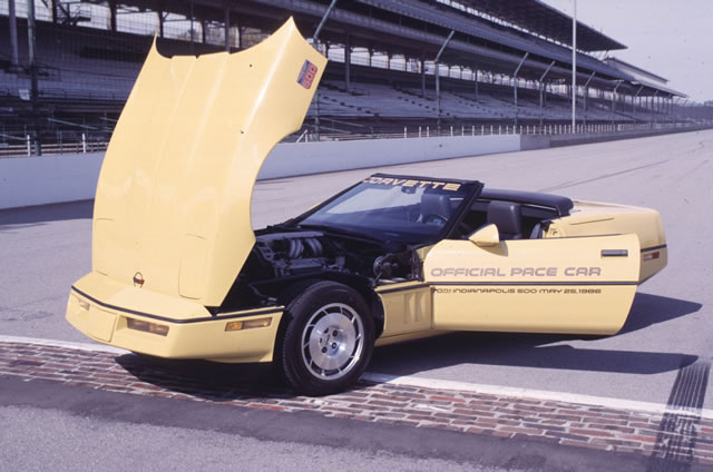 Indianapolis 500 pace car, Chevrolet Corvette, displayed on track at the yard fo bricks. -- Photo by: No Photographer