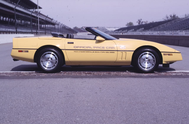 1986 Chevrolet Corvette Pace Car in front of Yard of Bricks -- Photo by: No Photographer