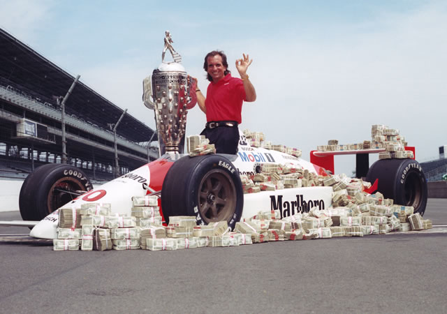 Emerson Fittipaldi celebrates his first of two Indianapolis 500 victories. -- Photo by: No Photographer