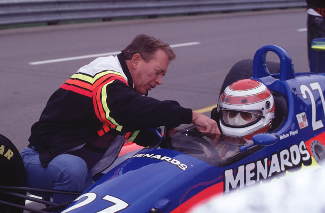 Gary Bettenhausen gives some advice to Nelson Piquet before a practice run. -- Photo by: No Photographer