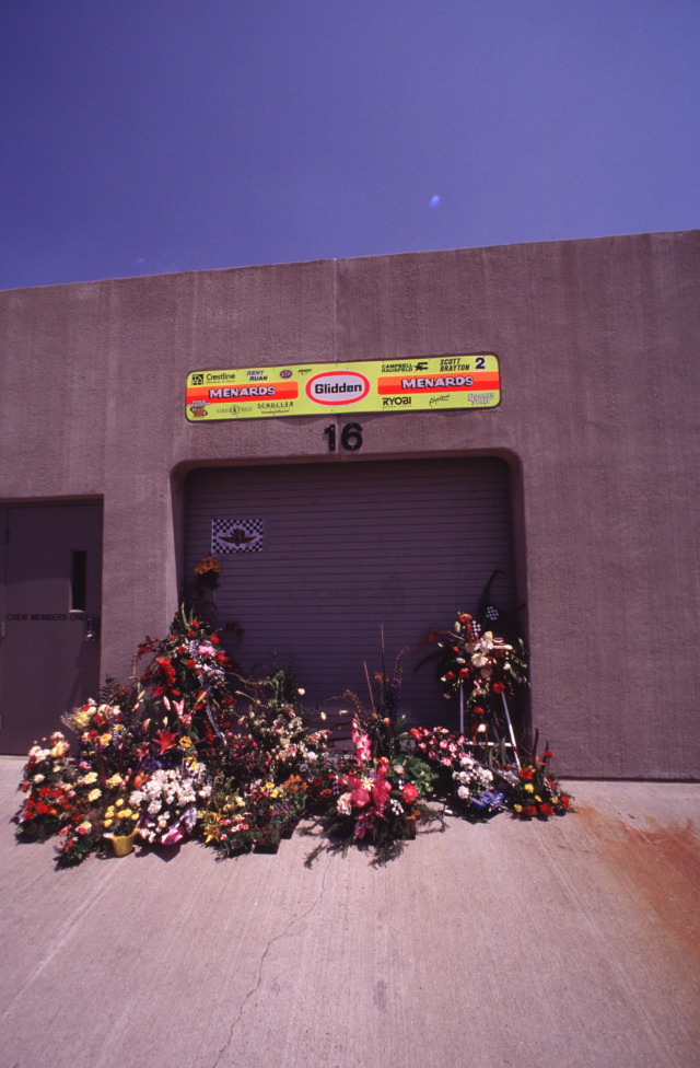 A memorial is set up outside of Scott Brayton's garage.   -- Photo by: No Photographer
