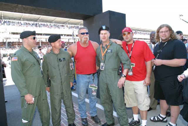 Military personel with the stars from the hit TV show Orange County Choppers during pre-race of the 89th Indianapolis 500 -- Photo by: Kay Nichols