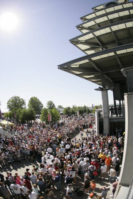The Bombardier Pagoda on raceday at the Indianapolis Motor Speedway. -- Photo by: Michael Voorhees