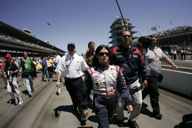Danica Patrick, driver of the #16 Rahal Letterman Argent Racing Pioneer Panoz G-Force/Honda before the 89th running of the Indianapolis 500 at the Indianapolis Motor Speedway. -- Photo by: Michael Voorhees