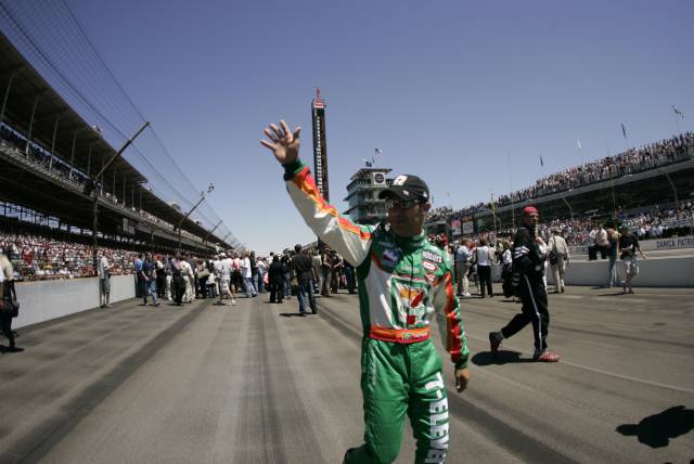 Tony Kanaan, driver of the #11 Team 7-Eleven Dallara/Honda during pre-race for the 89th running of the Indianapolis 500 at the Indianapolis Motor Speedway. -- Photo by: Michael Voorhees
