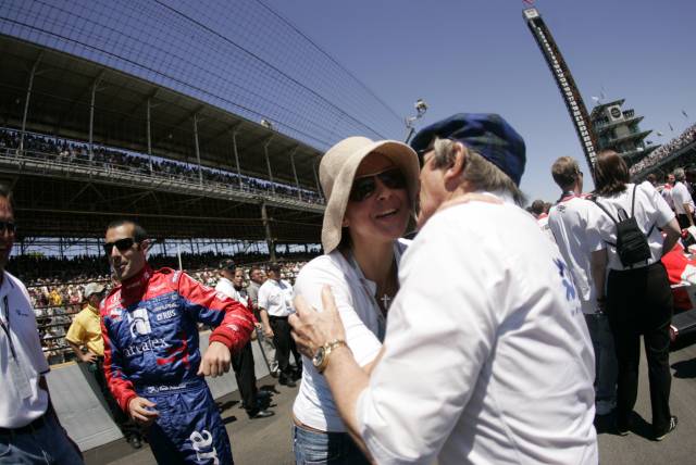 Racing legend Jackie Stewart imparts some wisdom to Ashley Judd before the 89th running of the Indianapolis 500 at the Indianapolis Motor Speedway. -- Photo by: Michael Voorhees