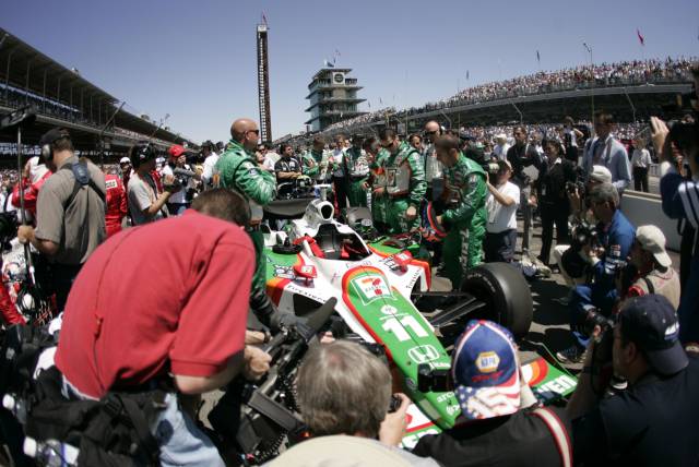 MBNA Polesitter Tony Kanaan prepares to get into the #11 Team 7-Eleven Dallara/Honda to begin the 89th running of the Indianapolis 500 at the Indianapolis Motor Speedway. -- Photo by: Michael Voorhees