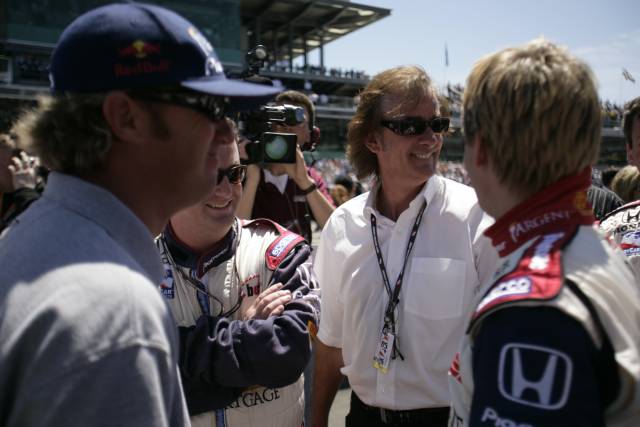 Previous Indianapolis 500 winners Buddy Rice, Arie Luyendyk and Kenny Brack converse before the 2005 Indianapolis 500 at the Indianapolis Motor Speedway. -- Photo by: Michael Voorhees