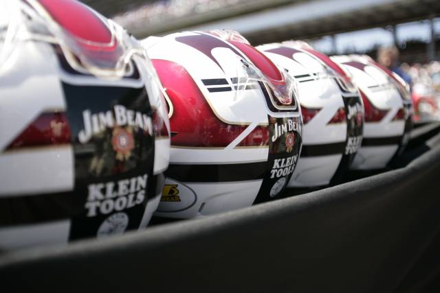 Crew helmets for the #26 Klein Tools/Jim Beam team sit on the ready during pre-race for the 2005 Indianapolis 500 at the Indianapolis Motor Speedway.   -- Photo by: Michael Voorhees