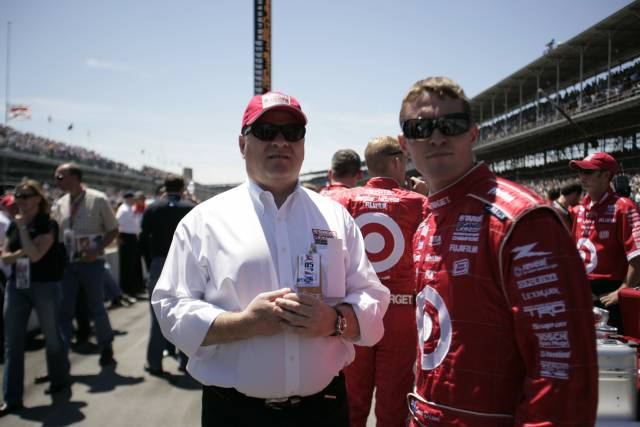 Team owner Chip Ganassi and driver Scott Dixon of Target Chip Ganassi Racing pre-race for the 89th running of the Indianapolis 500 at the Indianapolis Motor Speedway. -- Photo by: Michael Voorhees