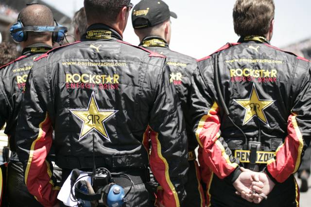 Members of the Rockstar Pennzoil Panther crew during pre-race for the 89th running of the Indianapolis 500 at the Indianapolis Motor Speedway. -- Photo by: Michael Voorhees