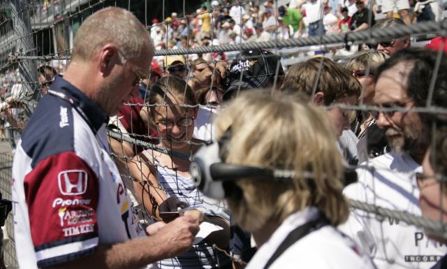 Team owner and Indianapolis native David Letterman obliges fans with autographs during the 89th running of the Indianapolis 500 at the Indianapolis Motor Speedway. -- Photo by: Michael Voorhees