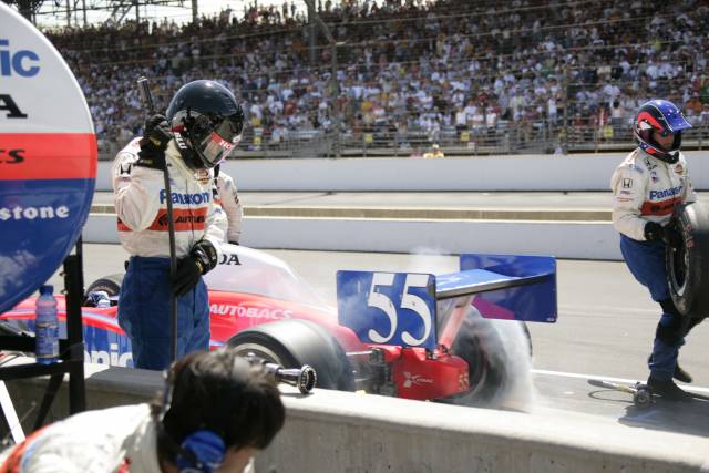 Kosuke Matsuura pits during the 89th running of the Indianapolis 500 at the Indianapolis Motor Speedway. -- Photo by: Michael Voorhees